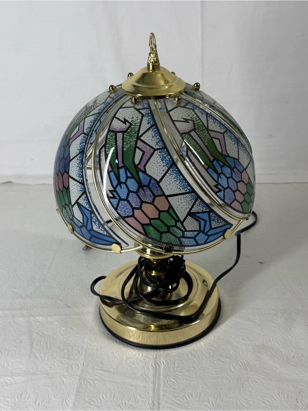 E1 VTG Lamp 6 Glass Mermaid Panels Gold Tone Accent Light 14"